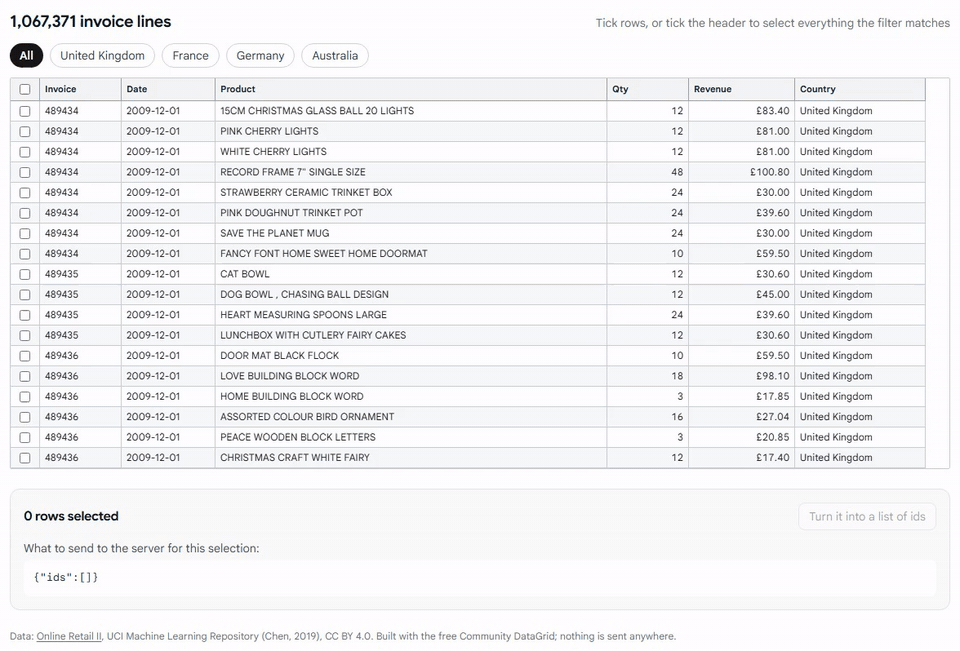 Filter, select all, untick three, switch filters, compare with the list